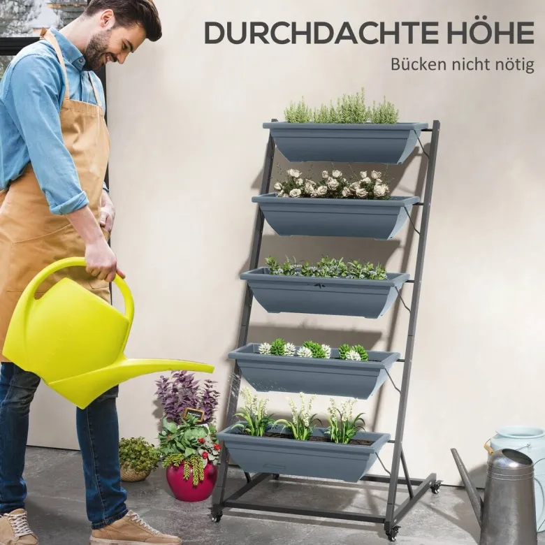 Outsunny Pflanzständer grau Polypropylen B/H/L: ca. 67x65x145 cm
