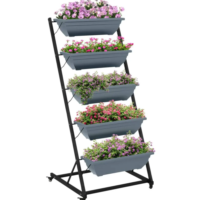 Outsunny Pflanzständer grau Polypropylen B/H/L: ca. 67x65x145 cm
