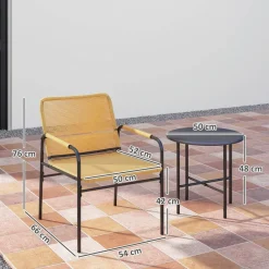 Outsunny Rattan Bistroset gelb Stahl B/H/L: ca. 54x76x66 cm