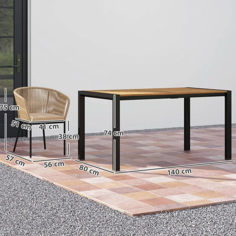 Outsunny Rattan Gartenmöbel-Set khaki Polyethylen B/H/L: ca. 80x74x140 cm
