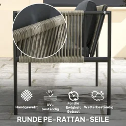 Outsunny Rattan Gartenmöbel-Set grau Stahl B/H/L: ca. 65x68x116 cm