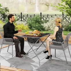 Outsunny Rattan Gartenstuhl dunkelgrau Polyethylen B/H/L: ca. 61x84x57 cm