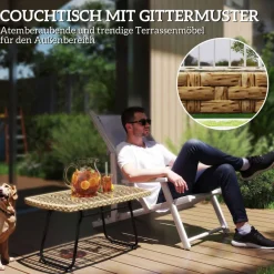 Outsunny Rattan-Gartentisch Holzoptik Stahl B/H/L: ca. 50x45x90 cm