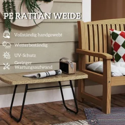 Outsunny Rattan-Gartentisch Holzoptik Stahl B/H/L: ca. 50x45x90 cm