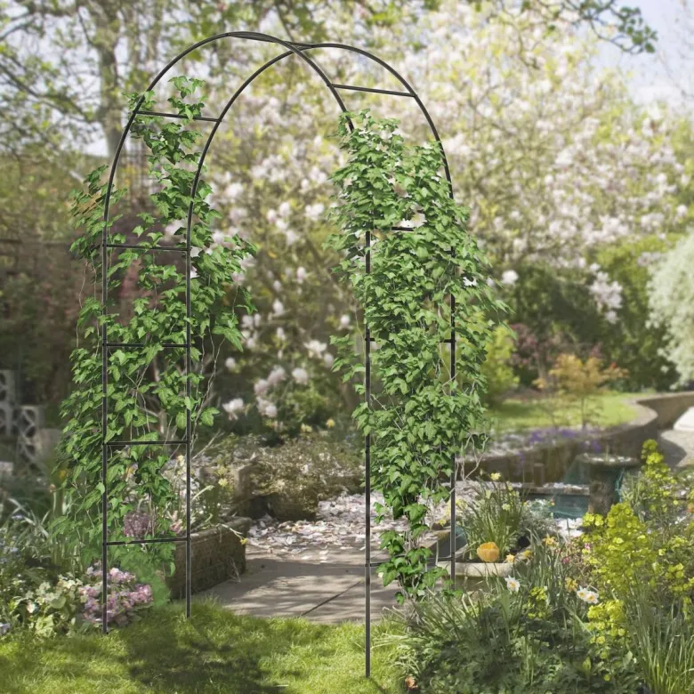 Outsunny Rosenbogen mit Metallrahmen schwarz B/H/L: ca. 40x240x140 cm