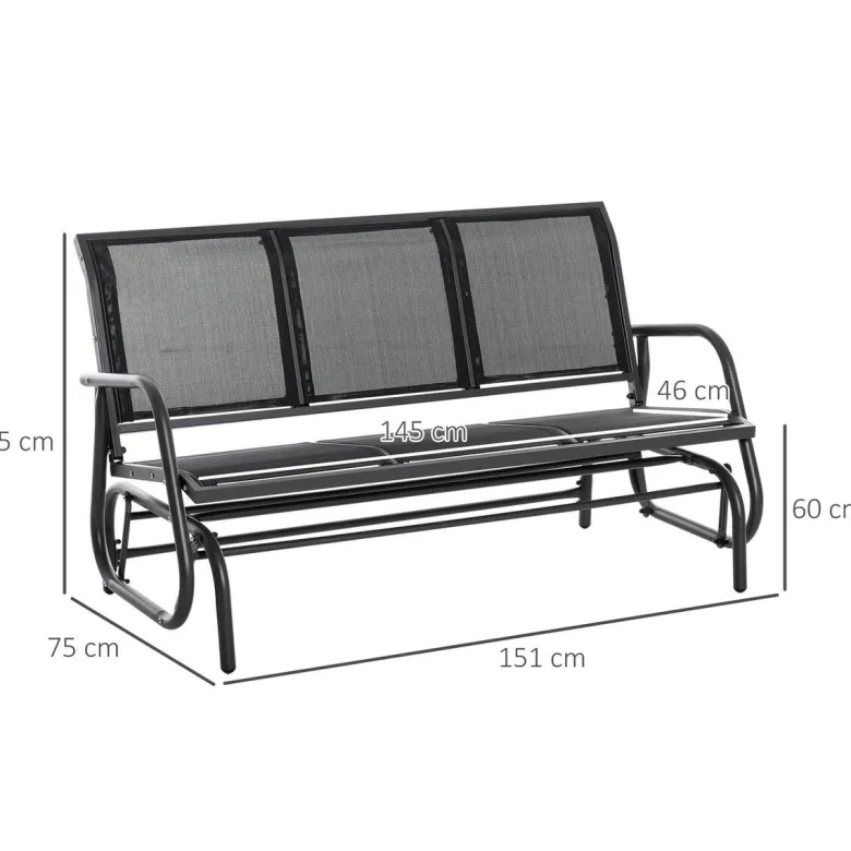 Outsunny Schaukelbank schwarz Metall B/H/L: ca. 75x85x151 cm