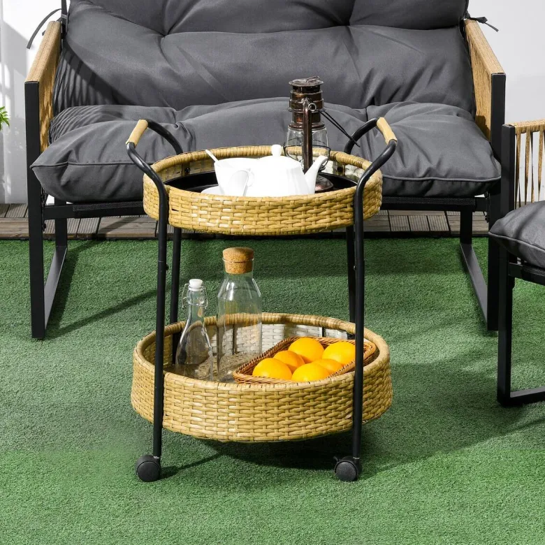 Outsunny Servierwagen gelb Edelstahl B/H/L: ca. 50x50x66 cm