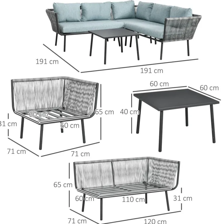 Outsunny Sitzgruppe blau Aluminium B/H/L: ca. 71x120x65 cm