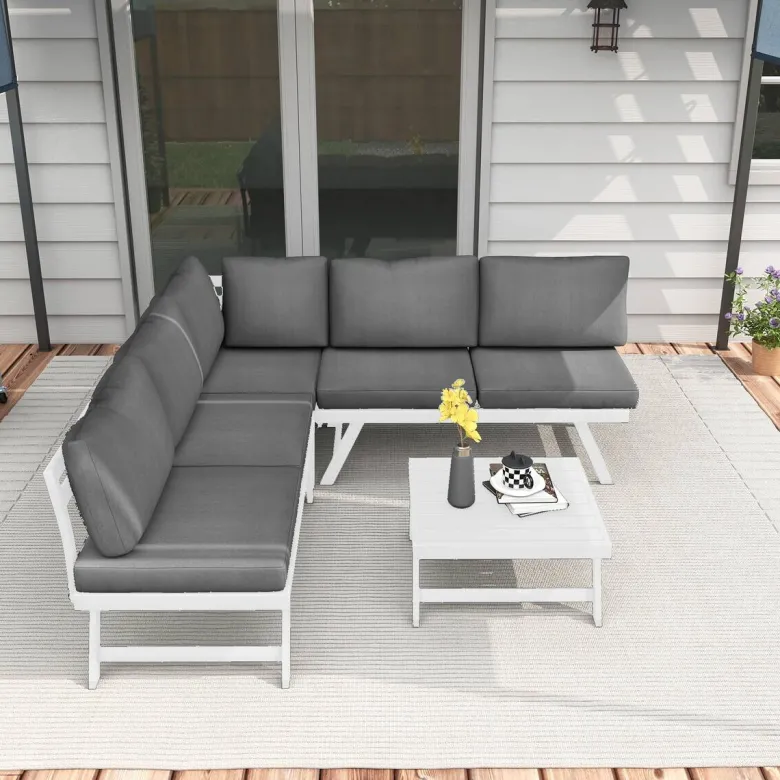Outsunny Sitzgruppe grau Edelstahl B/H/L: ca. 61x115x65 cm