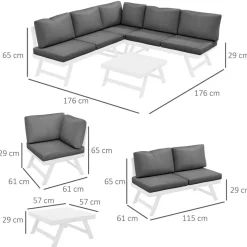 Outsunny Sitzgruppe grau Edelstahl B/H/L: ca. 61x115x65 cm