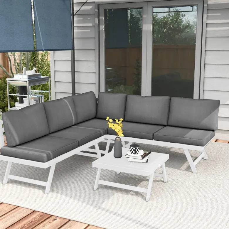 Outsunny Sitzgruppe grau Edelstahl B/H/L: ca. 61x115x65 cm