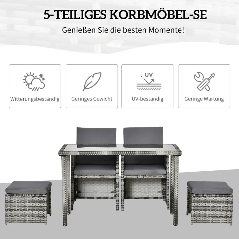 Outsunny Sitzgruppe grau Glas B/H/L: ca. 60x120x72 cm