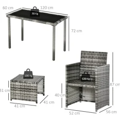 Outsunny Sitzgruppe grau Glas B/H/L: ca. 60x120x72 cm
