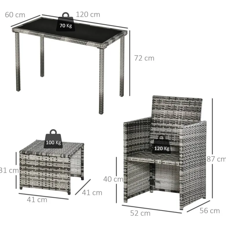 Outsunny Sitzgruppe grau Glas B/H/L: ca. 60x120x72 cm
