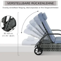Outsunny Sonnenliege blau Edelstahl B/H/L: ca. 73x200x103 cm
