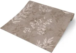 Papiertapete Blätter braun weiß B/L: ca. 53x1005 cm