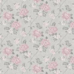 Papiertapete Blumenranke hellgrau dunkelgrau rosa B/L: ca. 53x1005 cm