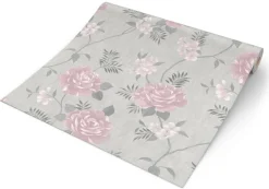 Papiertapete Blumenranke hellgrau dunkelgrau rosa B/L: ca. 53x1005 cm