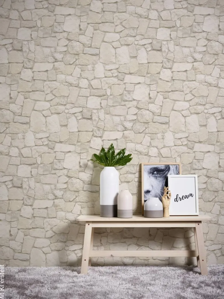 Papiertapete Steinoptik braun beige B/L: ca. 53x1005 cm