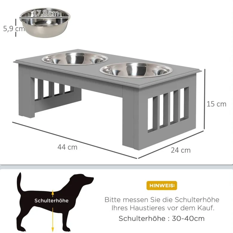 PawHut Futternapf grau MDF B/H/L: ca. 24x15x44 cm