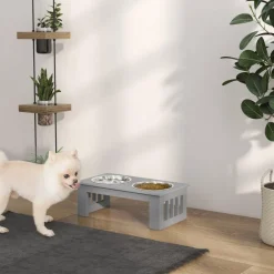 PawHut Futternapf grau MDF B/H/L: ca. 24x15x44 cm