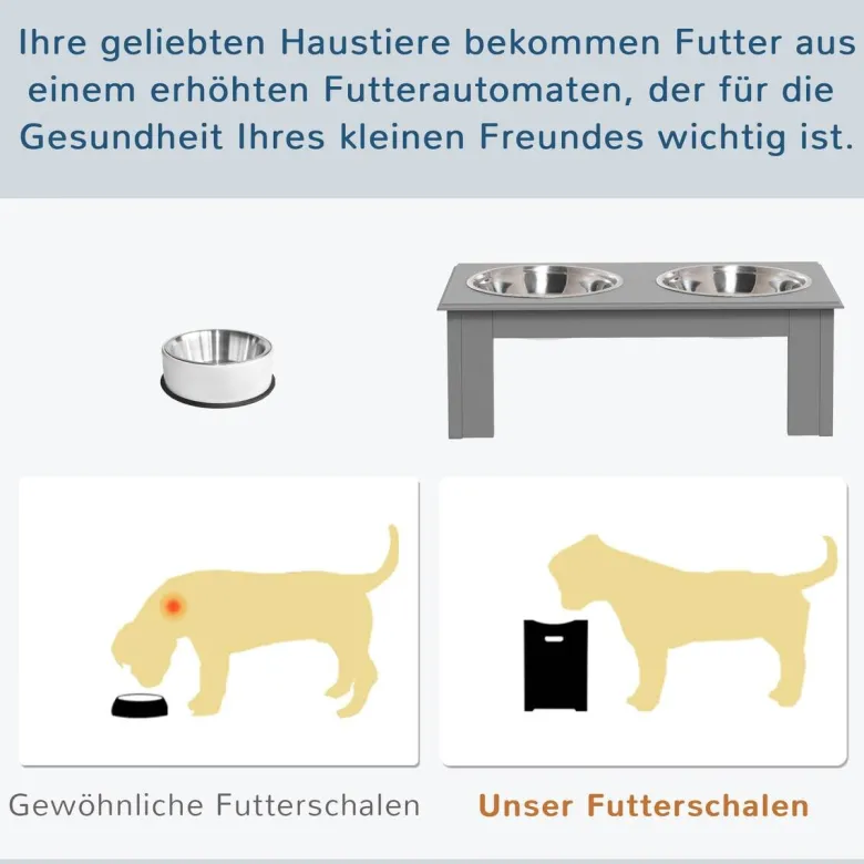 PawHut Futternapf grau MDF B/H/L: ca. 24x15x44 cm