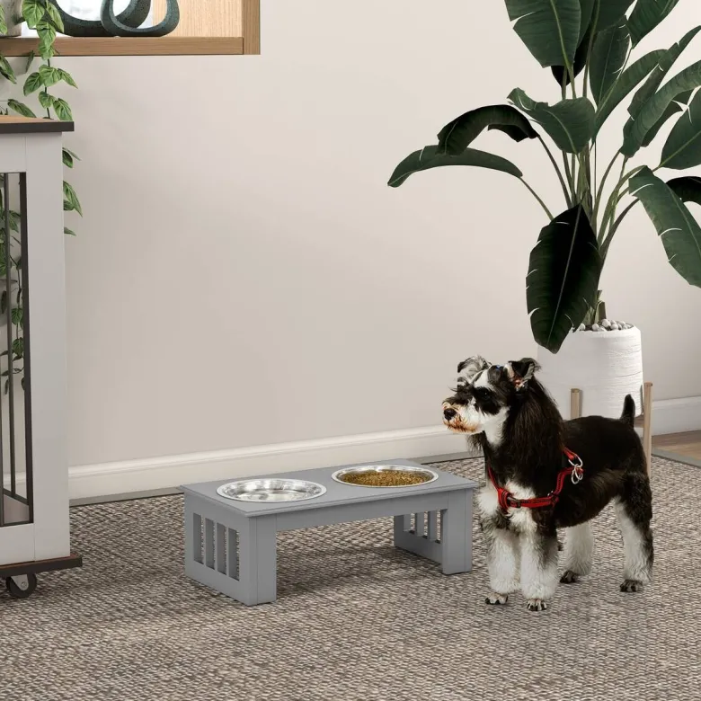 PawHut Futternapf grau MDF B/H/L: ca. 24x15x44 cm