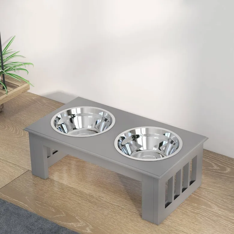 PawHut Futternapf grau MDF B/H/L: ca. 24x15x44 cm