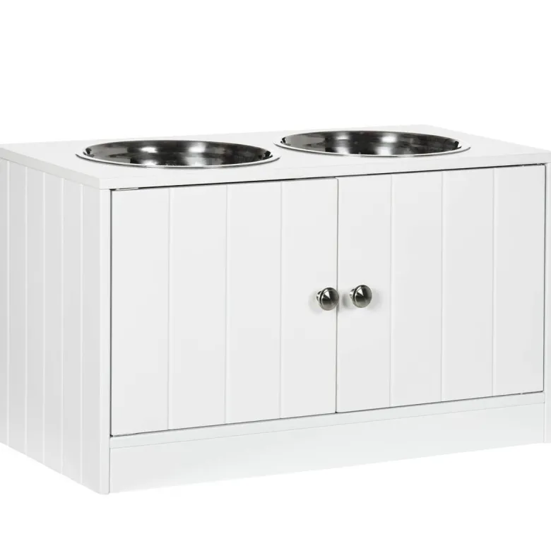 PawHut Futterstation weiß MDF B/H/L: ca. 30x35,5x60 cm