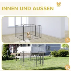 PawHut Gehege grau Edelstahl B/H/L: ca. 320x320x100 cm