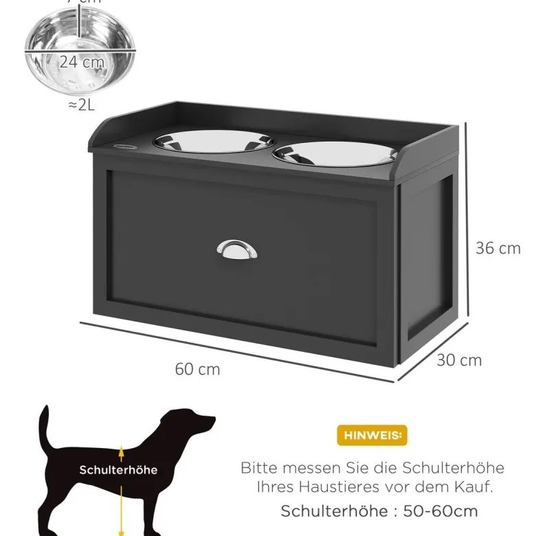 PawHut Hundenapf schwarz Edelstahl B/H/L: ca. 30x36x60 cm
