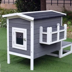 PawHut Katzenhaus grau Holz B/H/L: ca. 67x75x115 cm