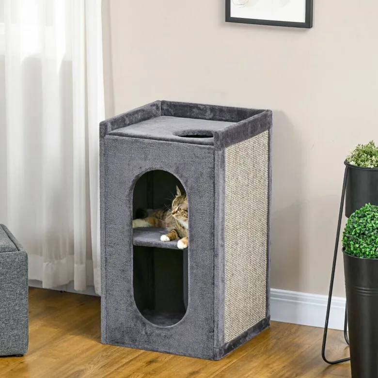 PawHut Tier-Zubehör grau Spanplatte B/H/L: ca. 45x45x81 cm