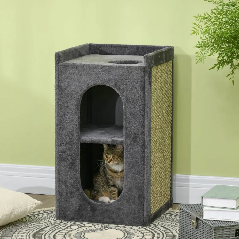 PawHut Tier-Zubehör grau Spanplatte B/H/L: ca. 45x45x81 cm