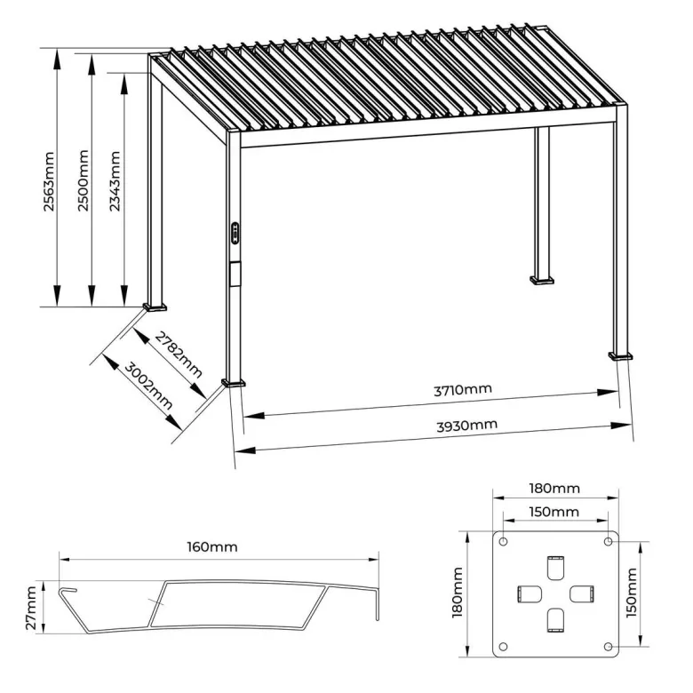 Pergola anthrazit Aluminium B/H/L: ca. 300x256x393 cm