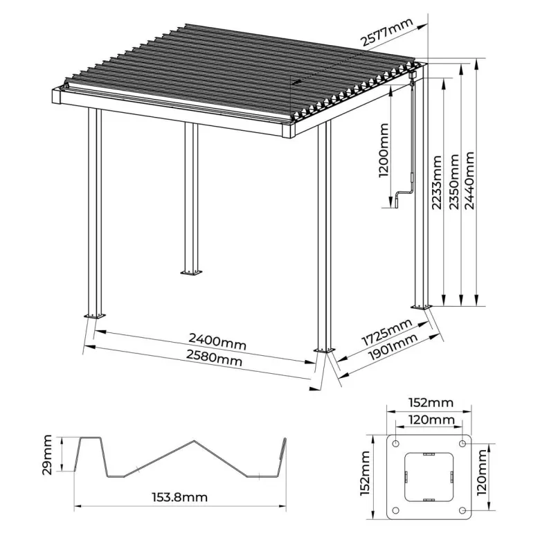 Pergola anthrazit Stahl B/H/L: ca. 172,5x244x240 cm
