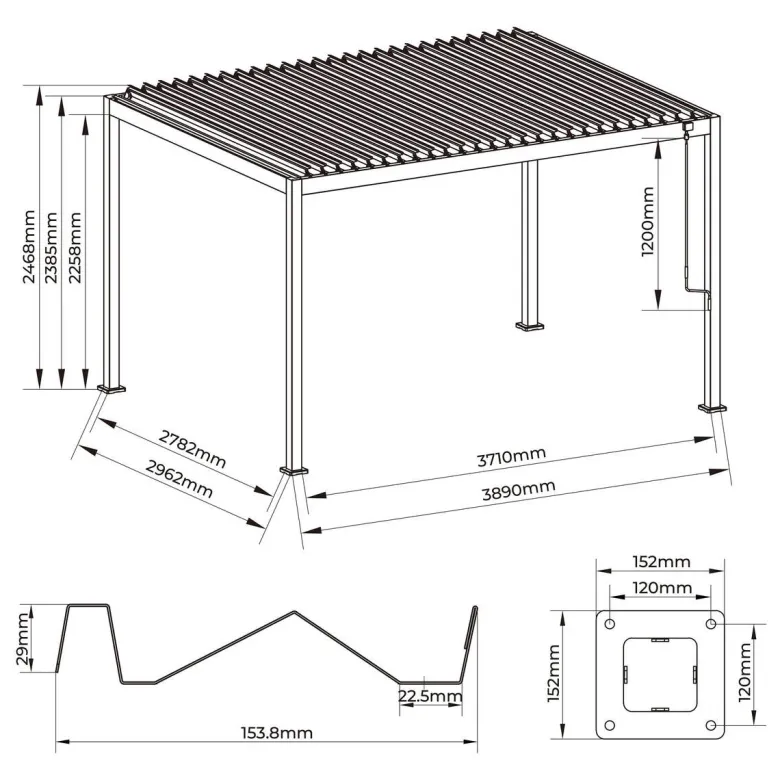 Pergola anthrazit Stahl B/H/L: ca. 296x247x389 cm