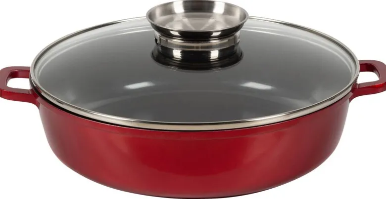 Pfanne rot Edelstahl D: ca. 28 cm