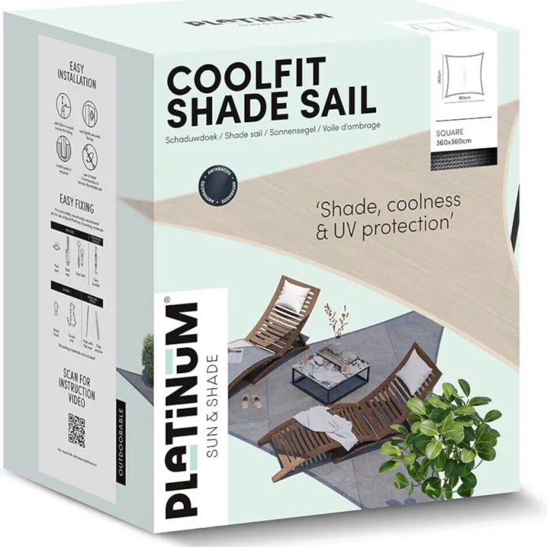 PLATINUM Sonnensegel Coolfit grau Polyethylen B/H/L: ca. 360x1x360 cm