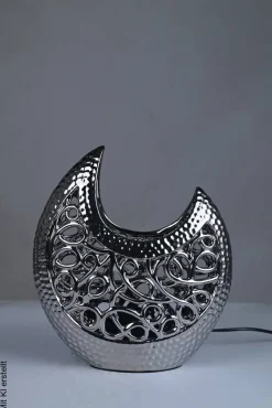 POCOline Keramik Tischleuchte Adelina silber Keramik B/H/L: ca. 16x36x30 cm E14 1 Brennstellen