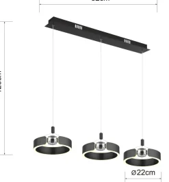 POCOline LED-Pendelleuchte Rings schwarz Metall B/H/L: ca. 22x120x82 cm