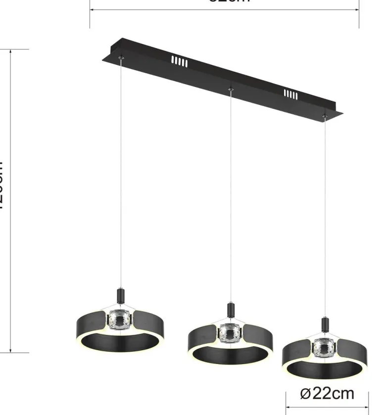 POCOline LED-Pendelleuchte Rings schwarz Metall B/H/L: ca. 22x120x82 cm