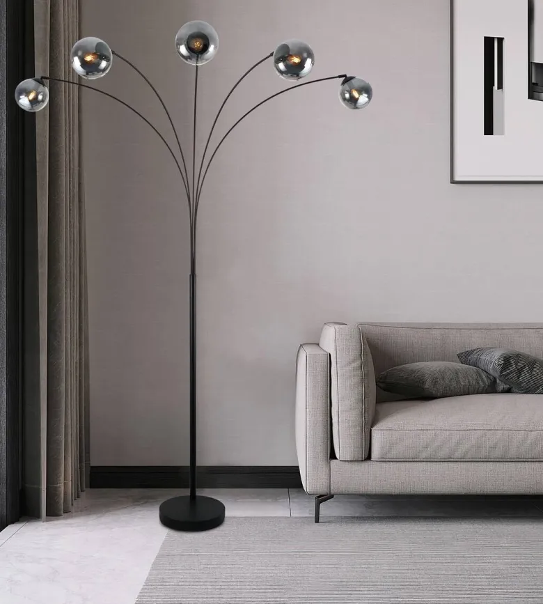 POCOline Stehlampe Akali schwarz Metall B/H: ca. 170x210 cm E14 5 Brennstellen