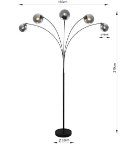 POCOline Stehlampe Akali schwarz Metall B/H: ca. 170x210 cm E14 5 Brennstellen