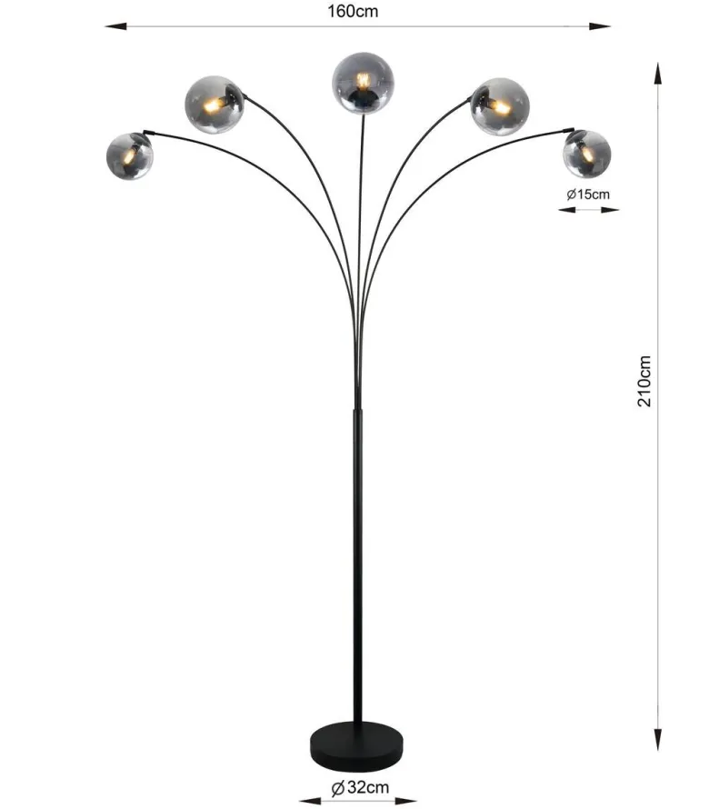 POCOline Stehlampe Akali schwarz Metall B/H: ca. 170x210 cm E14 5 Brennstellen