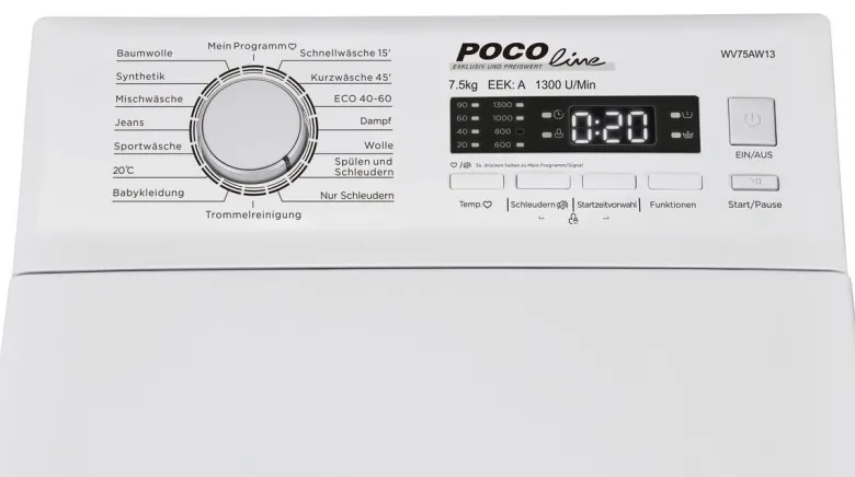 POCOline Toplader-Waschmaschine WV75AW13 weiß B/H/T: ca. 40x87,5x61 cm ca. 75 kg