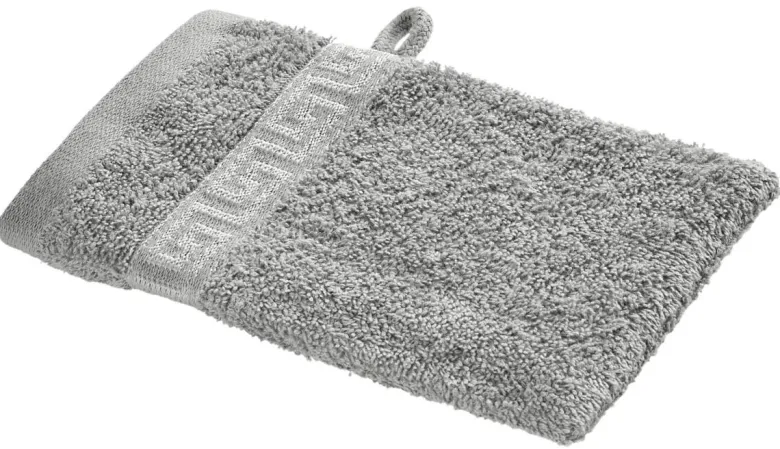 POCOline Waschhandschuh Mäander silber Baumwolle B/L: ca. 15x21 cm