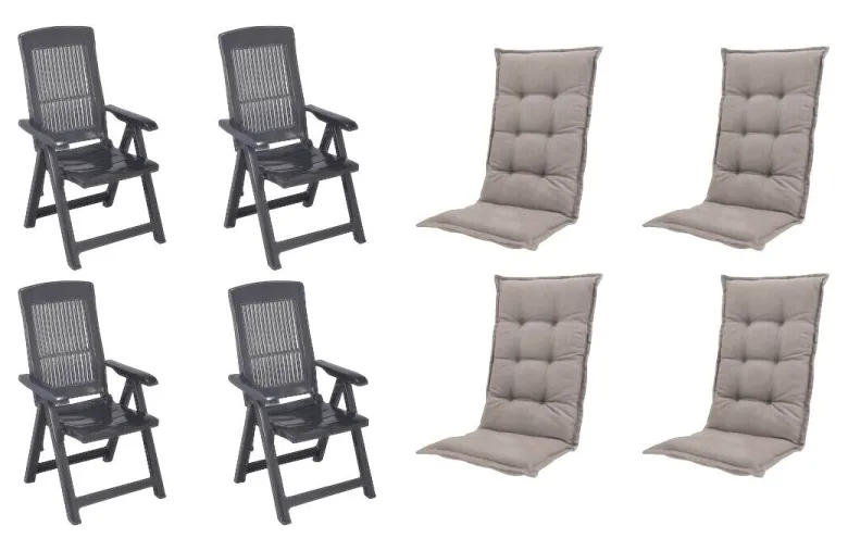 PROGARDEN,MADISON Klappsessel Set + Auflagen Tampa anthrazit Kunststoff B/H/L: ca. 61x109x60 cm
