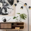 Reality Bogenleuchte Tommy mattschwarz gold Metall Stoff B/H/L: ca. 30x200x72 cm E14 5 Brennstellen