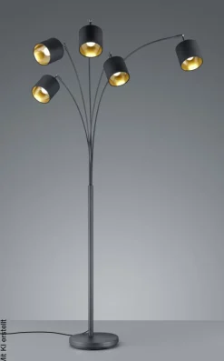 Reality Bogenleuchte Tommy mattschwarz gold Metall Stoff B/H/L: ca. 30x200x72 cm E14 5 Brennstellen